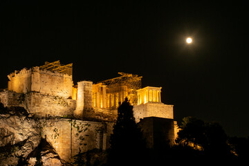 Full moon over Acropolis in Athens at a summer night