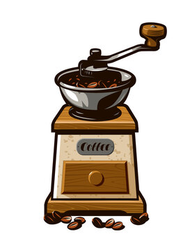 Retro coffee grinder. Vector illustration. Menu design for cafe and restaurant