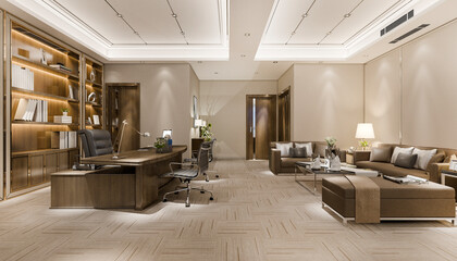 3d rendering luxury business meeting and working room in executive office