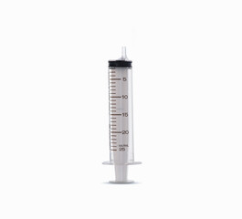 25 cc syringe on white background