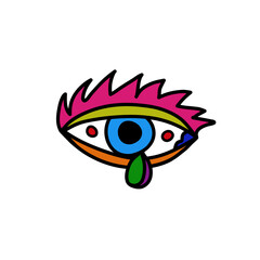 Eye tear eyelash icon Doodle logo sign Hand drawn Colorful esoteric cartoon style Modern design Fashion print for clothes apparel greeting invitation card picture banner poster flyer websites Vector