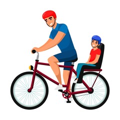 Father cycling cheerful child on bike outdoor