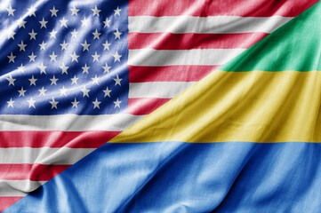 Mixed USA and Gabon flag, three dimensional render