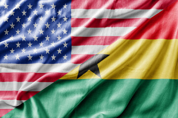 Mixed USA and Ghana flag, three dimensional render