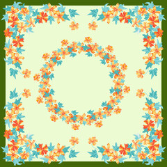 Unusual scarf, napkin flower print. Modern style mille fleurs. Floral pretty background for scarf print, textile, covers, surface, scrapbooking, decoupage. Bandana, pareo, home textile plant design