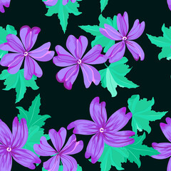 Seamless pretty pattern in small-scale cute mallow flowers. Millefleurs. Floral background for textile, fabric manufacturing, wallpaper, covers, surface, print, gift wrap, scrapbooking, decoupage.
