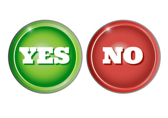 Green and red buttons with inscription yes and no. Vector illustration. 
