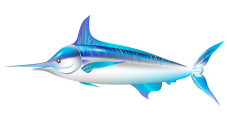 Fototapeta premium Cartoon blue marlin fish. Exotic sea fish. Vector illustration.