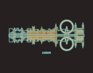 Obraz premium neon london iconic illustration on dark background