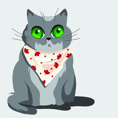 Sad cat with scarf cartoon caricature vector