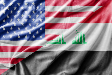 Mixed USA and Iraq flag, three dimensional render