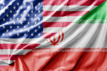 Mixed USA and Iran flag, three dimensional render