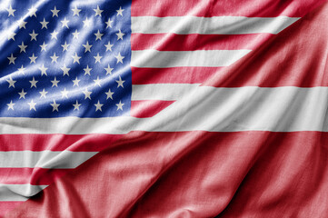 Mixed USA and Latvia flag, three dimensional render