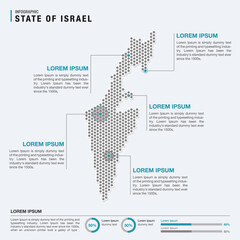 Israel country map infographics vector with pointer marks and circle chart template. Infographics layouts. Vector illustration