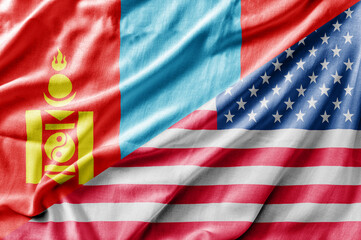 Mixed USA and Mongolia flag, three dimensional render