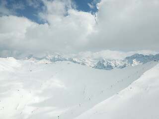 Fototapeta na wymiar 4k photo Avoriaz Morzine, French Alps, Snow Resort city, Aerial view , Rhone-Alpes, France, Europe