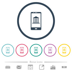 Mobile banking flat color icons in round outlines