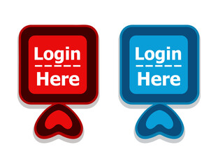 Login here register web button icon set. Signup sign red and blue color. Concept symbol for new enter to website account or mobile app, registration member to blog or online store. Modern flat vector.