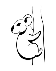 Black line vector illustration cartoon on a white background of a cute koala.