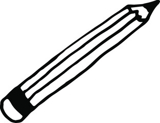 abstract pencil with eraser black on white background hand drawn vector silhouette isolated object