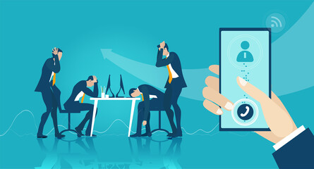 Financial crisis, economy collar, business strangle. Advisory call, help and protection, insurance and finance support 