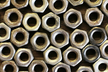 Metal bolts for background, top view