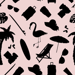 Seamless pattern with summer and beach objects. Illustration of stylized items.