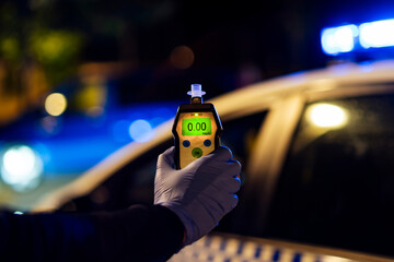police conducting ethylmeter test with result 0.0