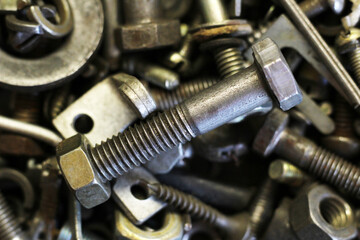 Fototapeta na wymiar assortment of bolts and screws so close