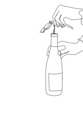 continuous line drawing, cheering, holding a glass of win. vector illustration.