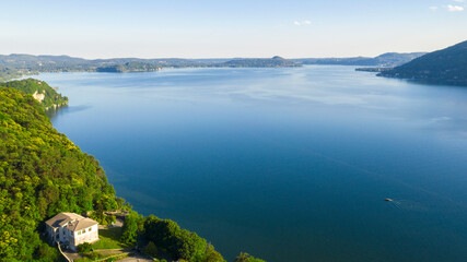 Aerial view of the Lake Maggiore, near Varese, Italy.