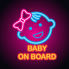 baby on board with neon light effect. vector illustration
