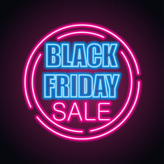 black friday day sale with neon sign effect for black friday day event. vector illustration