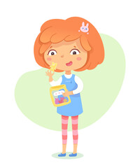 Cute girl eat jelly candy sweet dessert from pack