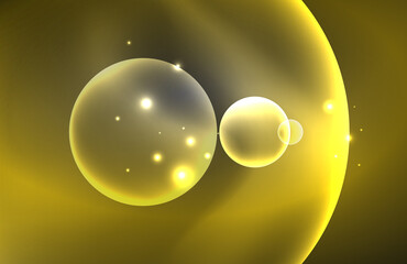 Neon shiny transparent glowing circles with light effects. Techno futuristic vector abstract background For Wallpaper, Banner, Background, Card, Book Illustration, landing page