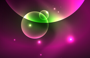 Neon shiny transparent glowing circles with light effects. Techno futuristic vector abstract background For Wallpaper, Banner, Background, Card, Book Illustration, landing page