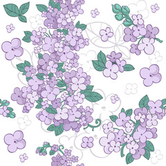 Seamless pattern of colorful purple flowers lilac