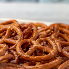 Salted crispy pretzels. Salty snack