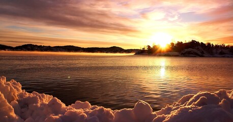 Fototapeta sunset over lake obraz