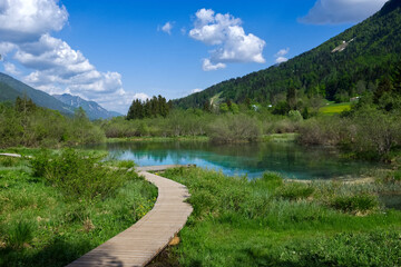 Green and blue water lake landscape