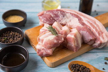 Raw pork on the wood floor