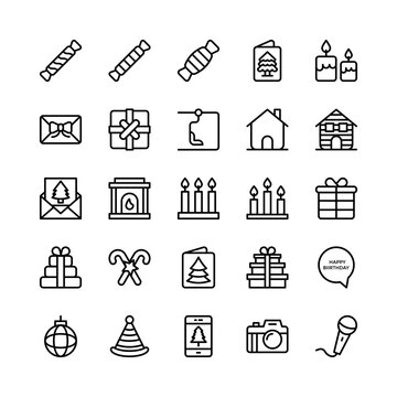 Christmas, Halloween, Party and Celebration Line Vector Icons 15