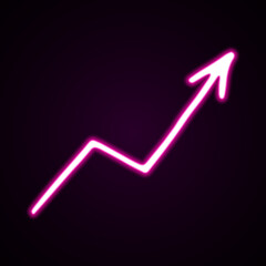 Neon pink moving arrow vector icon. Hand-drawn vector illustration of a pointer on black background