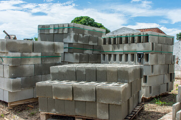Construction with concrete blocks being laid