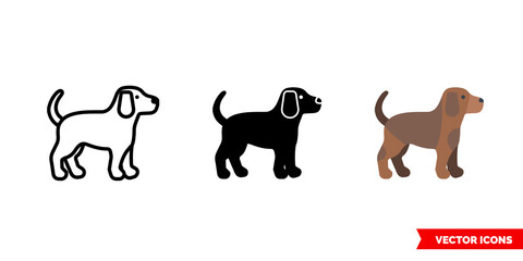 Dog icon of 3 types. Isolated vector sign symbol.