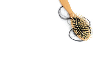 Hairs fall with comb or hairbrush isolated on white background,concept medical hair transplants or...