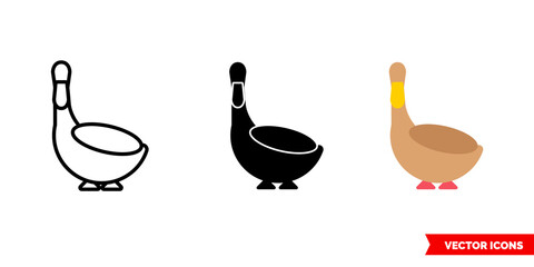 Duck icon of 3 types. Isolated vector sign symbol.