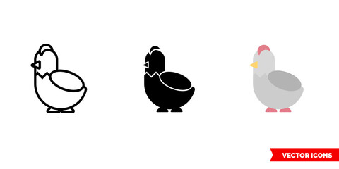 Hen icon of 3 types. Isolated vector sign symbol.