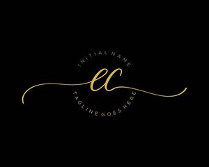 Initial E C handwriting logo vector. Hand lettering for designs