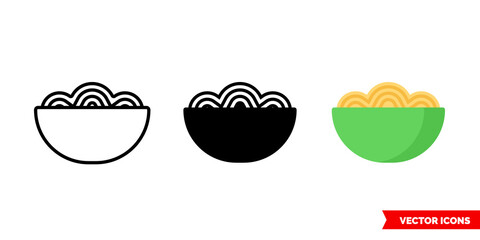 Noodle icon of 3 types. Isolated vector sign symbol.